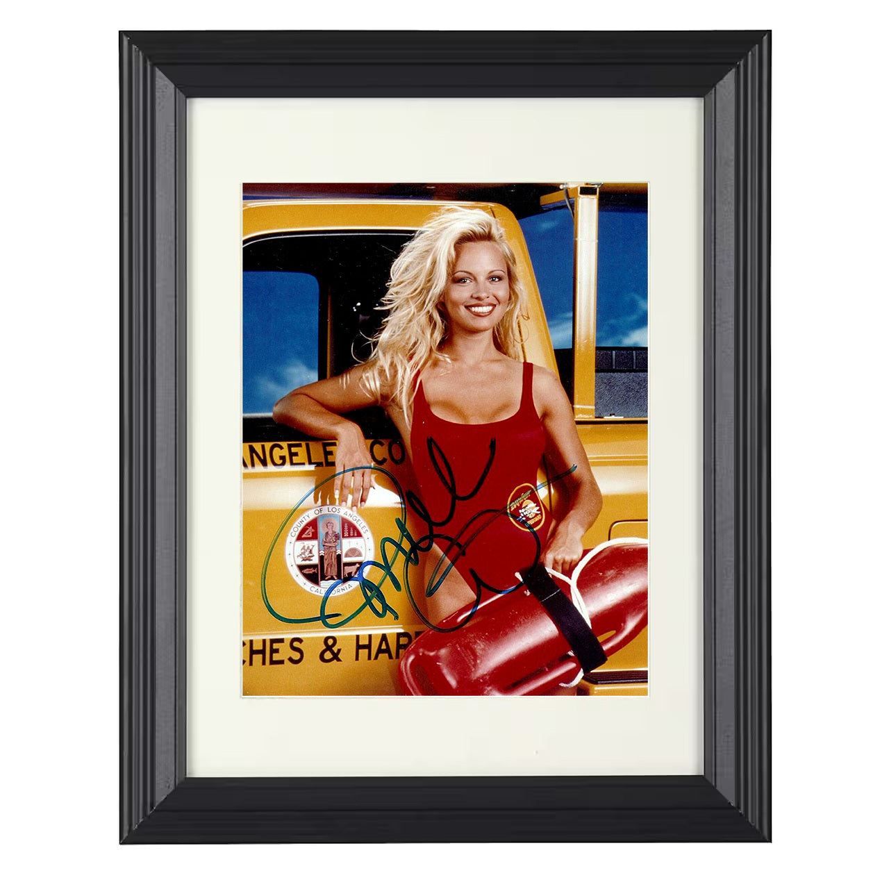 Baywatch – Pamela Anderson – Red Swimsuit Lifeguard Float – 8x10 black beveled framed television wall art