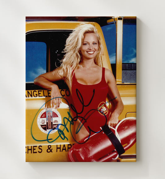 Baywatch - Pamela Anderson - Red Swimsuit Lifeguard Float Truck Pose - Canvas television wall art