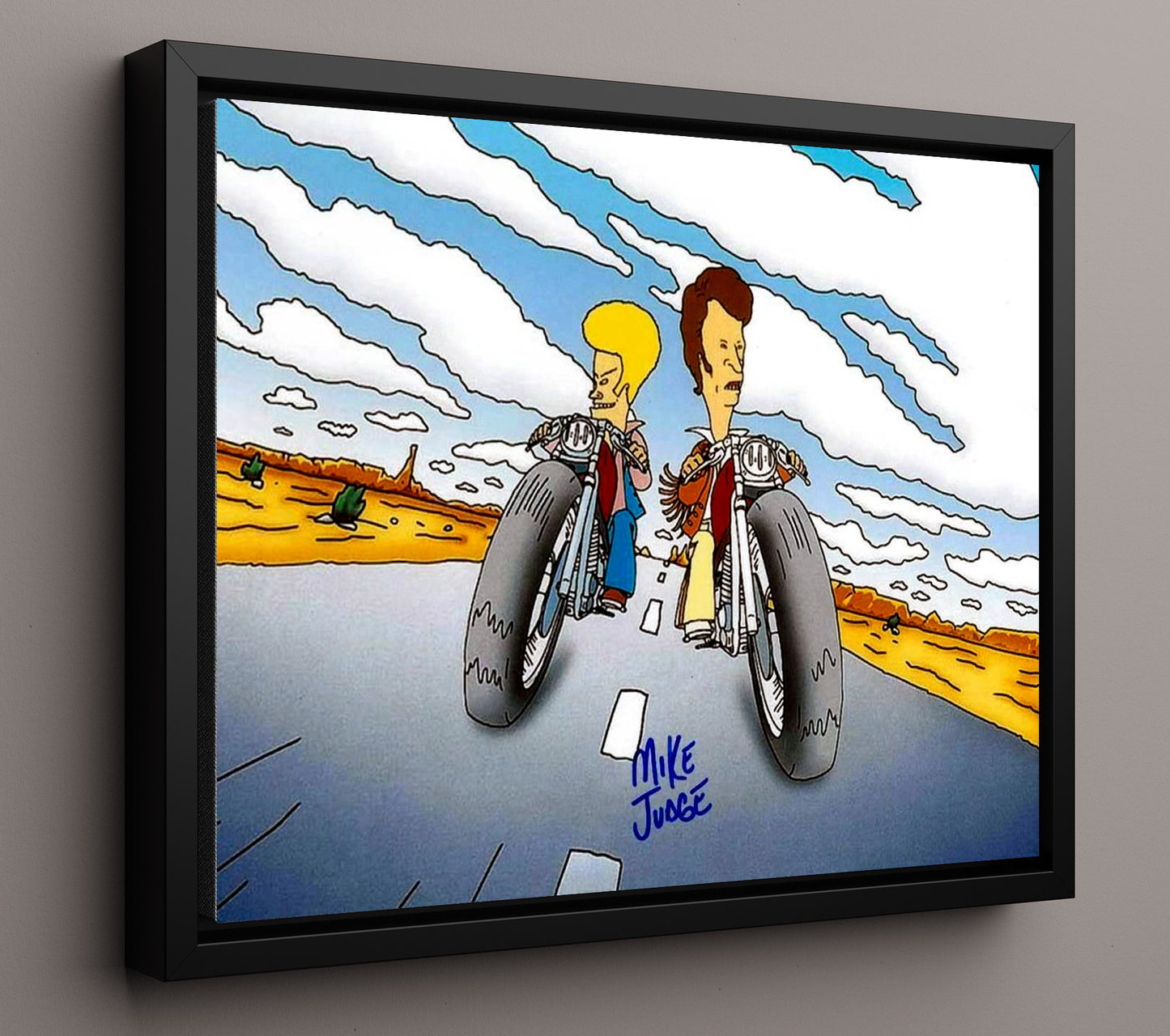Beavis and Butt-Head - Mike Judge (Creator) Beavis and Butt-Head Desert Motorcycle Ride Animation - Vintage Television Wall Art - 16x20 Framed Canvas wall art print - television decor