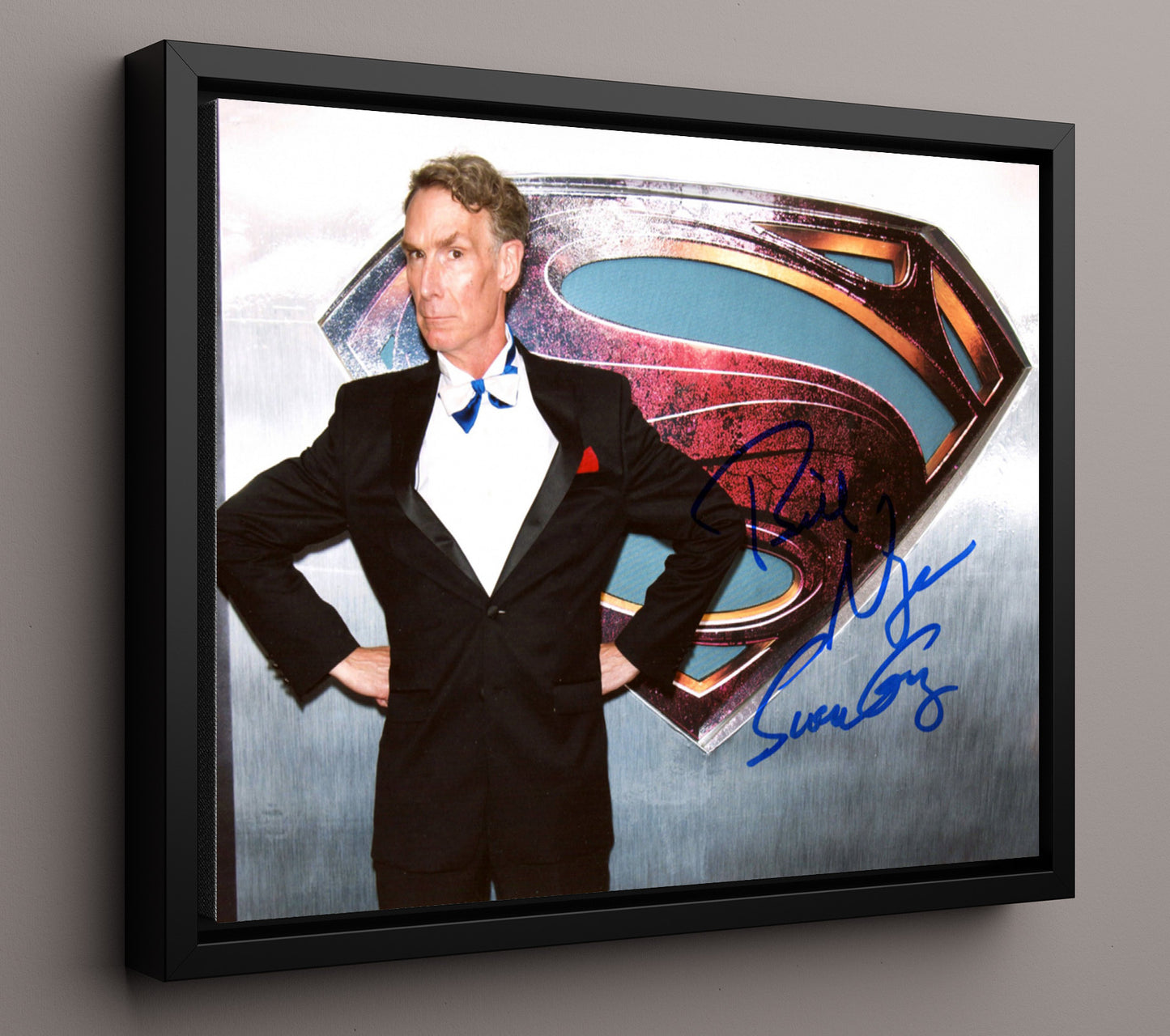 Bill Nye the Science Guy - Bill Nye (Host) Superman Logo Science - Vintage Television Wall Art - 16x20 Framed Canvas wall art print - television decor