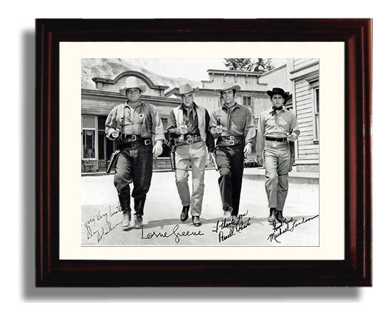 Bonanza - Lorne Greene (Ben Cartwright) Ensemble Cast Ponderosa Ranch - Vintage Television Wall Art - 8x10 Beveled Frame wall art print - television decor