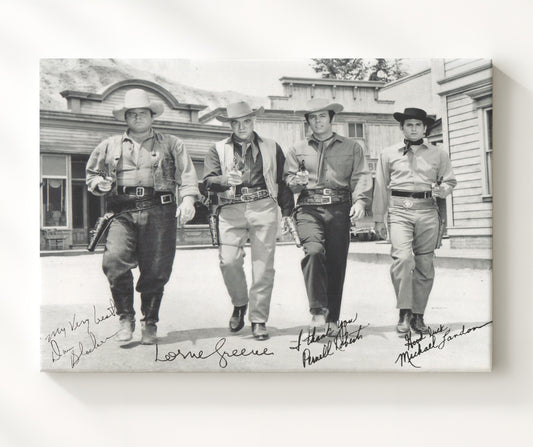 Bonanza - Lorne Greene (Ben Cartwright) Ensemble Cast Ponderosa Ranch - Canvas television wall art