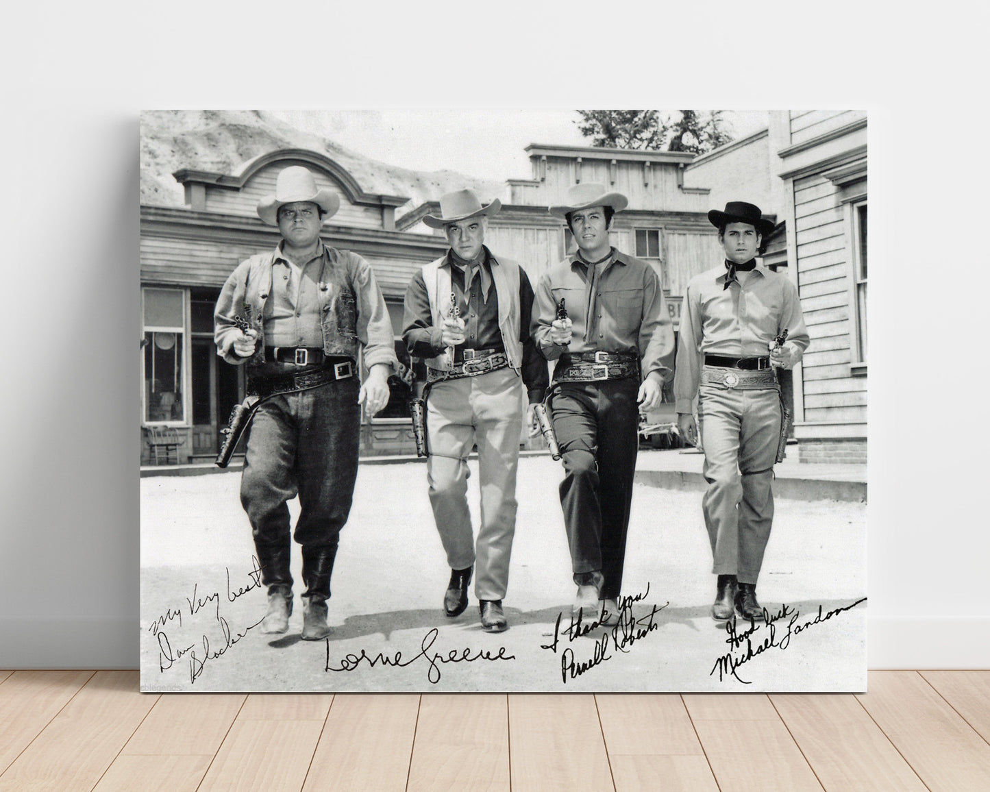Bonanza - Lorne Greene (Ben Cartwright) Ensemble Cast Ponderosa Ranch - Vintage Television Wall Art - 16x20 Unframed Print wall art print - television decor