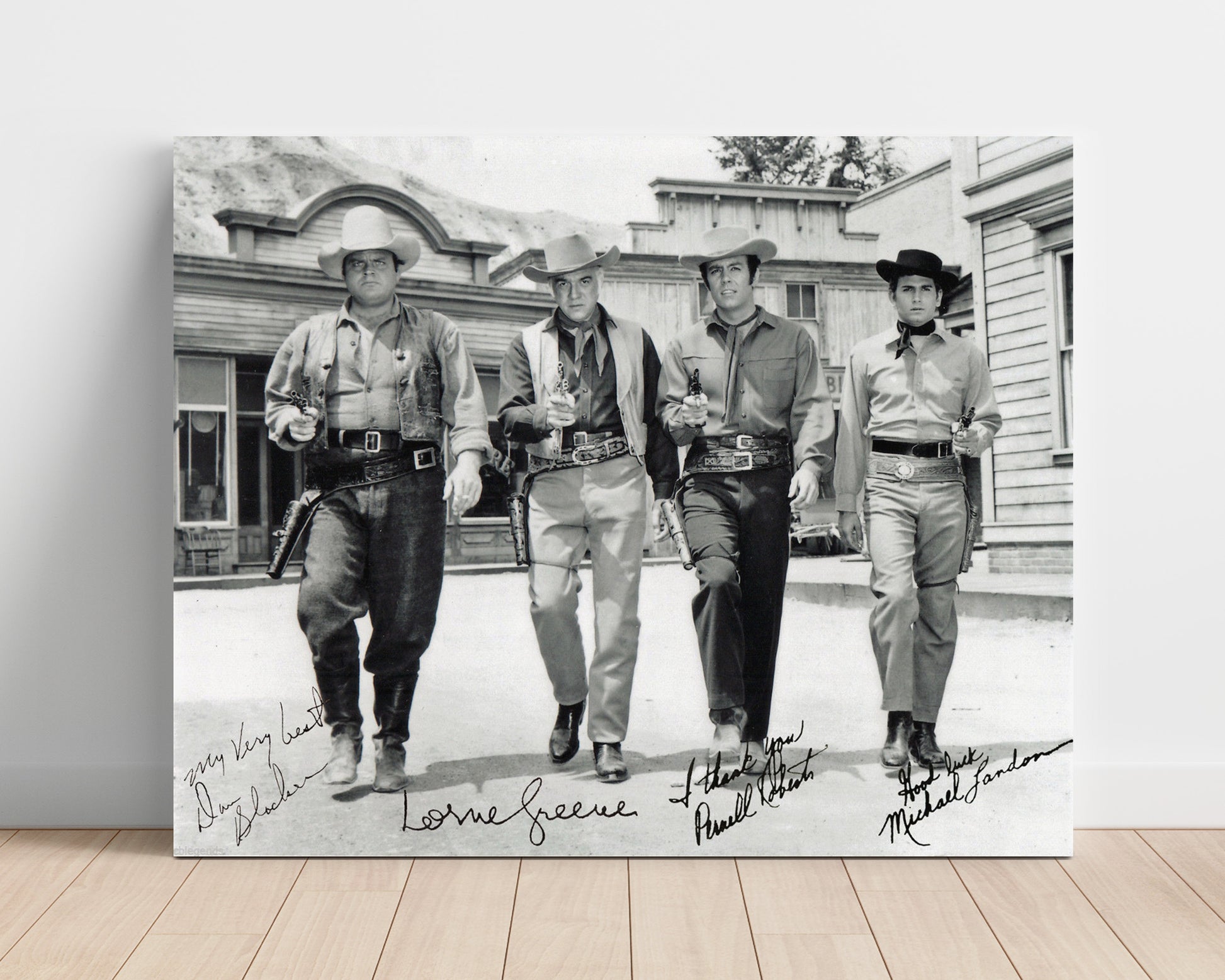 Bonanza - Lorne Greene (Ben Cartwright) Ensemble Cast Ponderosa Ranch - Vintage Television Wall Art - 16x20 Unframed Print wall art print - television decor