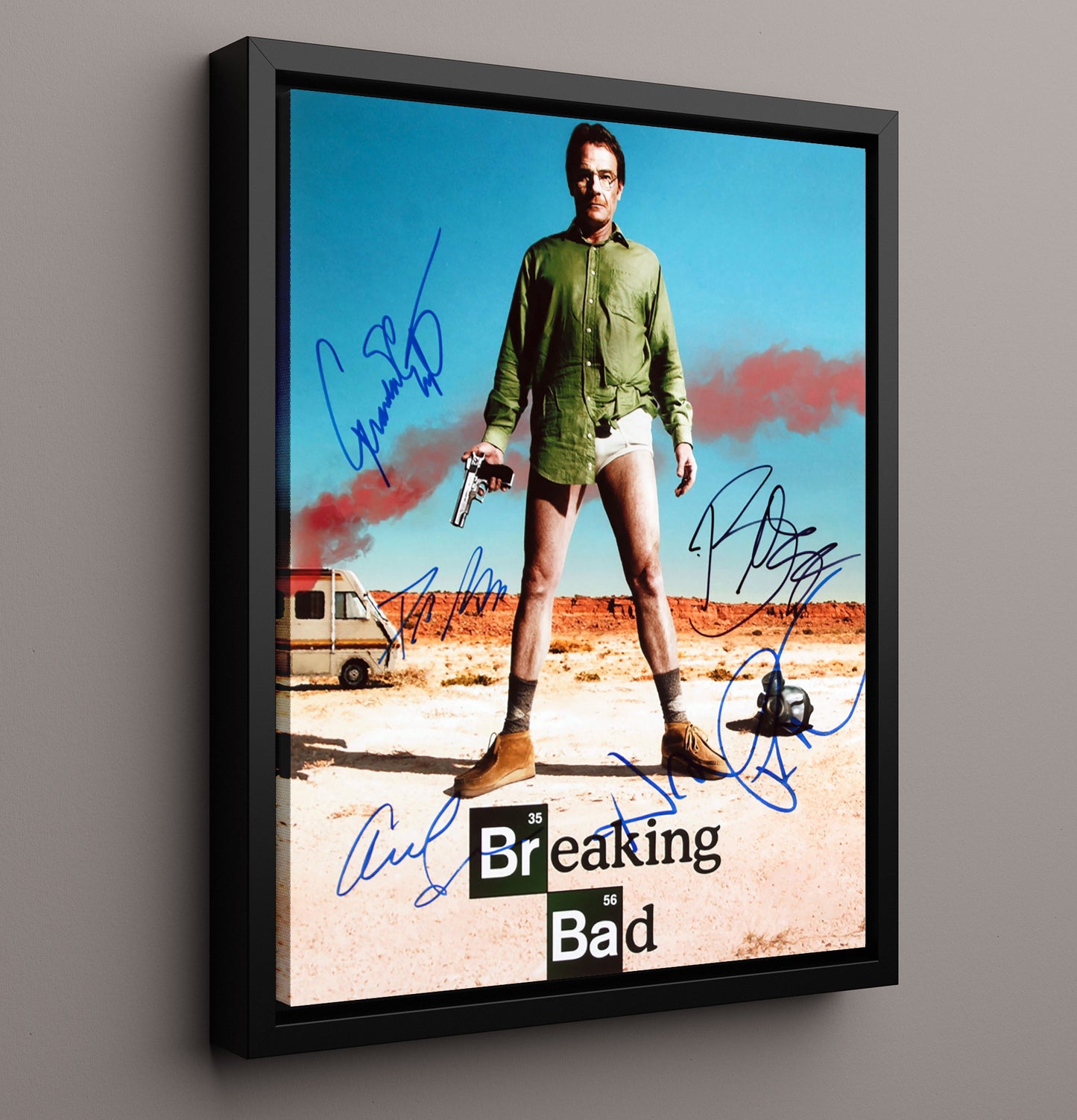 Breaking Bad - Bryan Cranston Desert Standoff Walter White Iconic Scene - Vintage Television Wall Art - 16x20 Framed Canvas wall art print - television decor