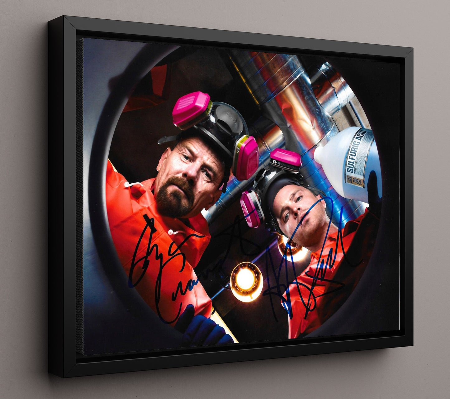 Breaking Bad - Bryan Cranston (Walter White) and Aaron Paul (Jesse Pinkman) Sulfuric Acid Scene - Vintage Television Wall Art - 16x20 Framed Canvas wall art print - television decor