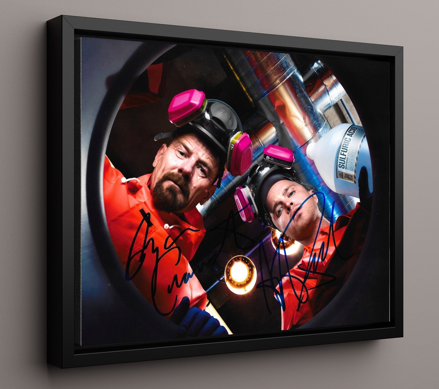 Breaking Bad - Bryan Cranston (Walter White) and Aaron Paul (Jesse Pinkman) Sulfuric Acid Scene - Vintage Television Wall Art - 16x20 Framed Canvas wall art print - television decor