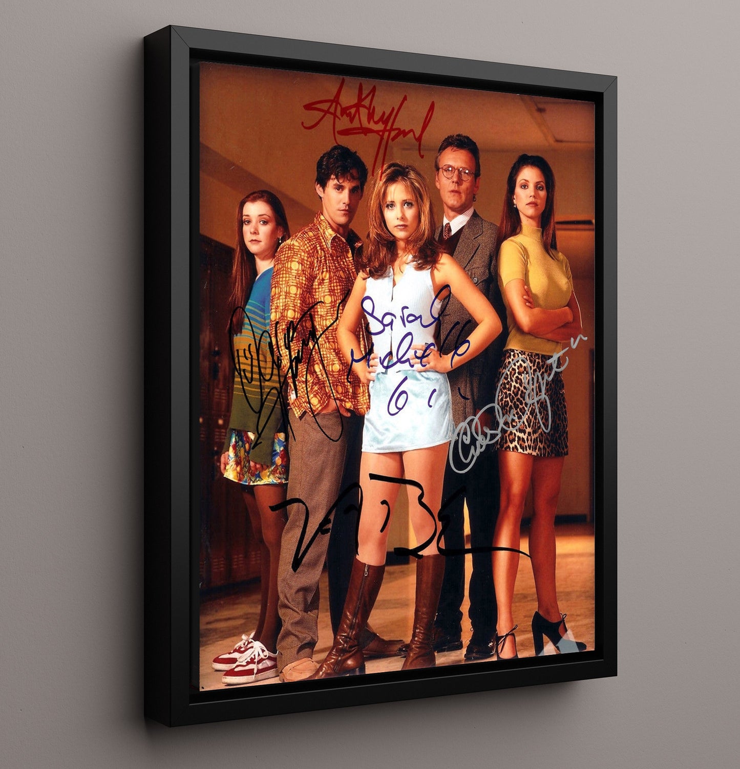 Buffy the Vampire Slayer - Sarah Michelle Gellar Anthony Head Sunnydale Slayer Ensemble - Vintage Television Wall Art - 16x20 Framed Canvas wall art print - television decor
