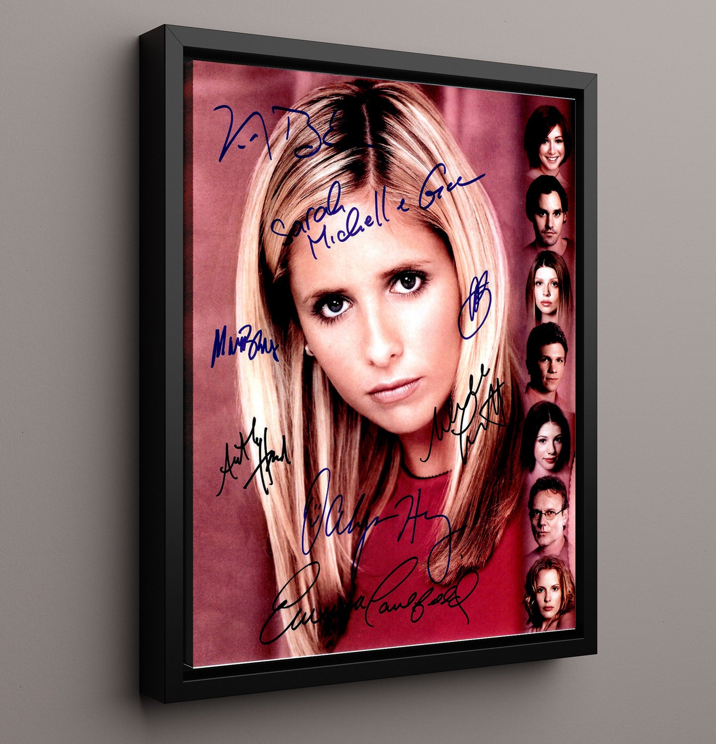 Buffy the Vampire Slayer - Sarah Michelle Gellar Vampire Slayer Heroine Ensemble Cast - Vintage Television Wall Art - 16x20 Framed Canvas wall art print - television decor