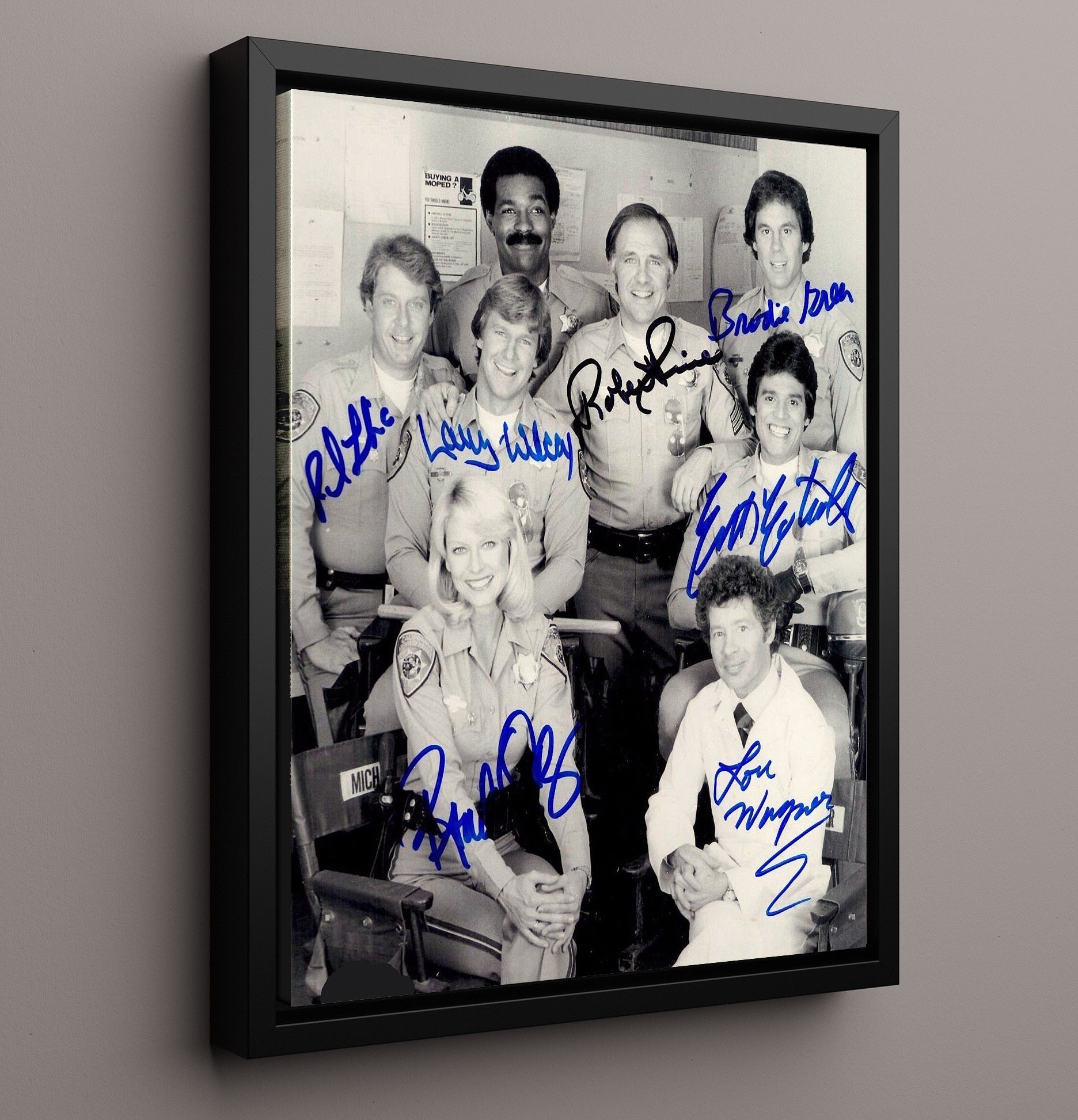 CHiPs - Erik Estrada Larry Wilcox California Highway Patrol Motorcycle Patrol - Vintage Television Wall Art - 16x20 Framed Canvas wall art print - television decor