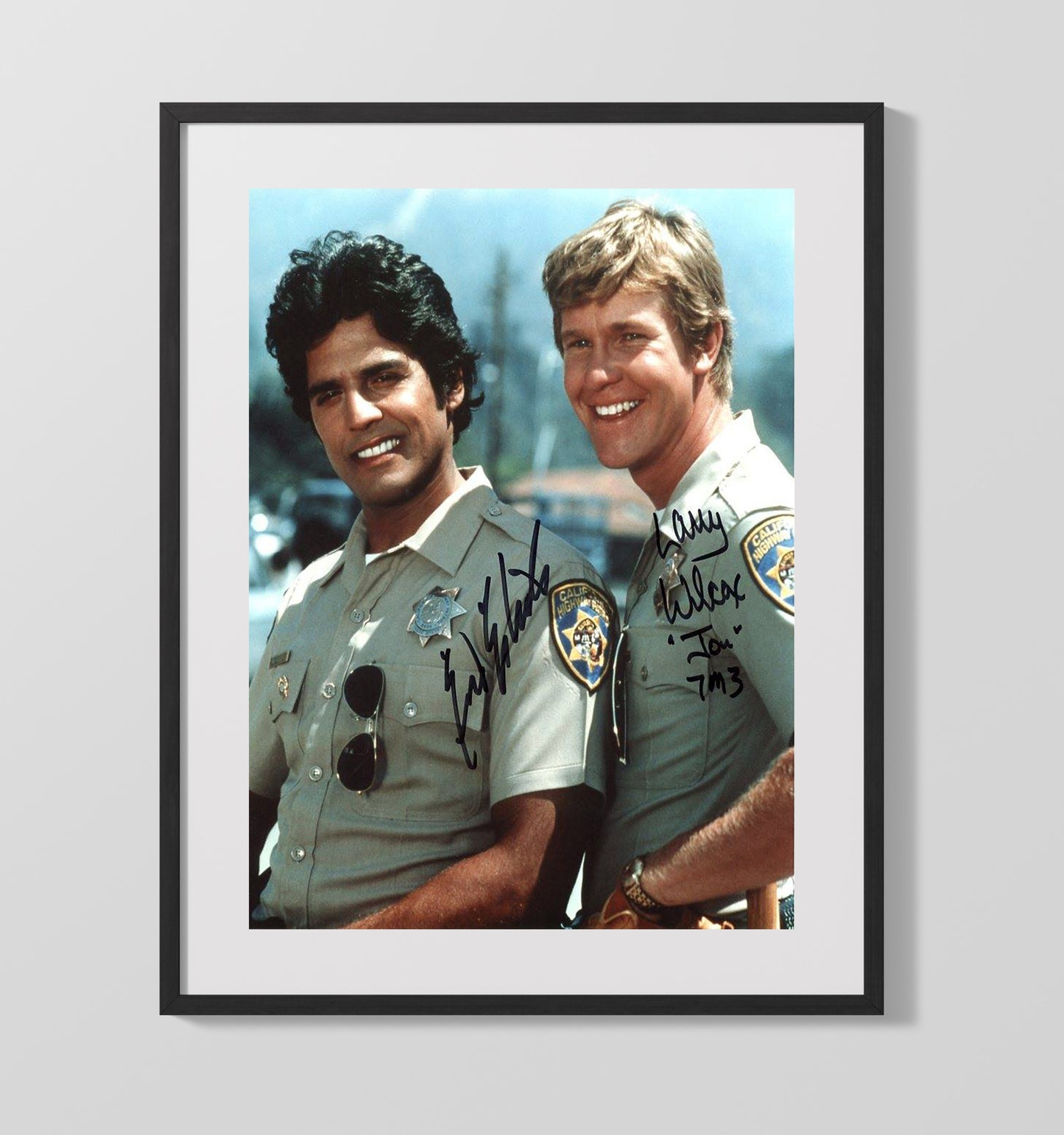 CHiPs - Erik Estrada Larry Wilcox California Highway Patrol Partners - Vintage Television Wall Art - 16x20 Gallery Frame wall art print - television decor