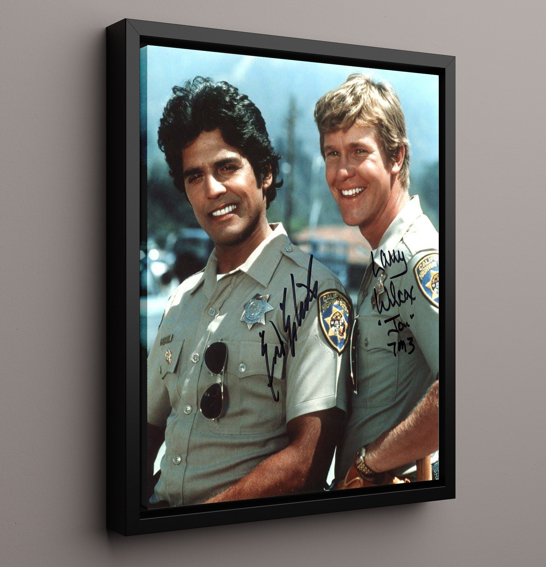 CHiPs - Erik Estrada Larry Wilcox California Highway Patrol Partners - Vintage Television Wall Art - 16x20 Framed Canvas wall art print - television decor