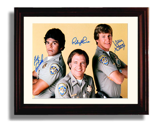 CHiPs - Erik Estrada (Frank Poncherello) Ensemble California Highway Patrol Trio Scene - Vintage Television Wall Art - 8x10 Beveled Frame wall art print - television decor