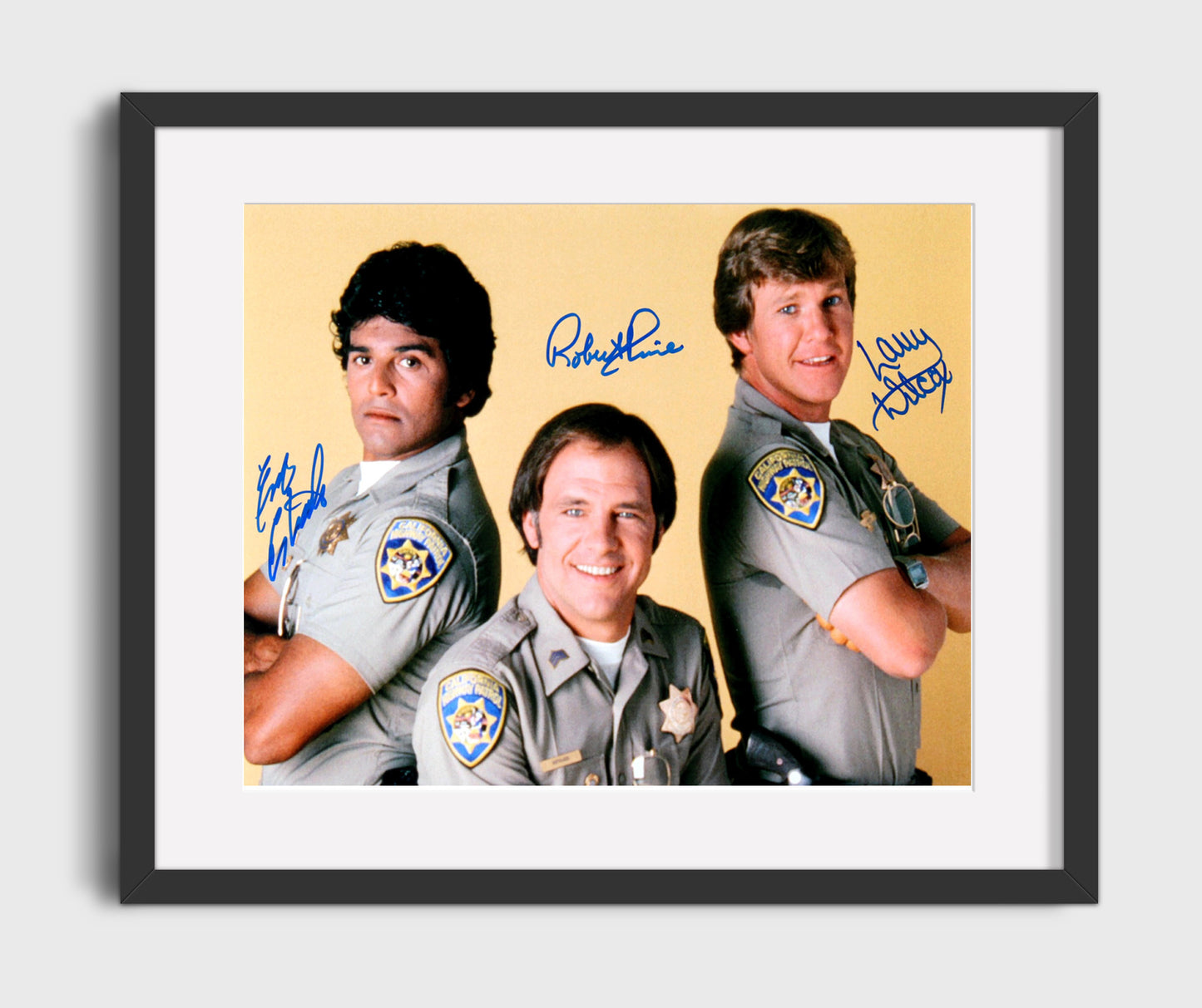 CHiPs - Erik Estrada (Frank Poncherello) Ensemble California Highway Patrol Trio Scene - Vintage Television Wall Art - 16x20 Gallery Frame wall art print - television decor