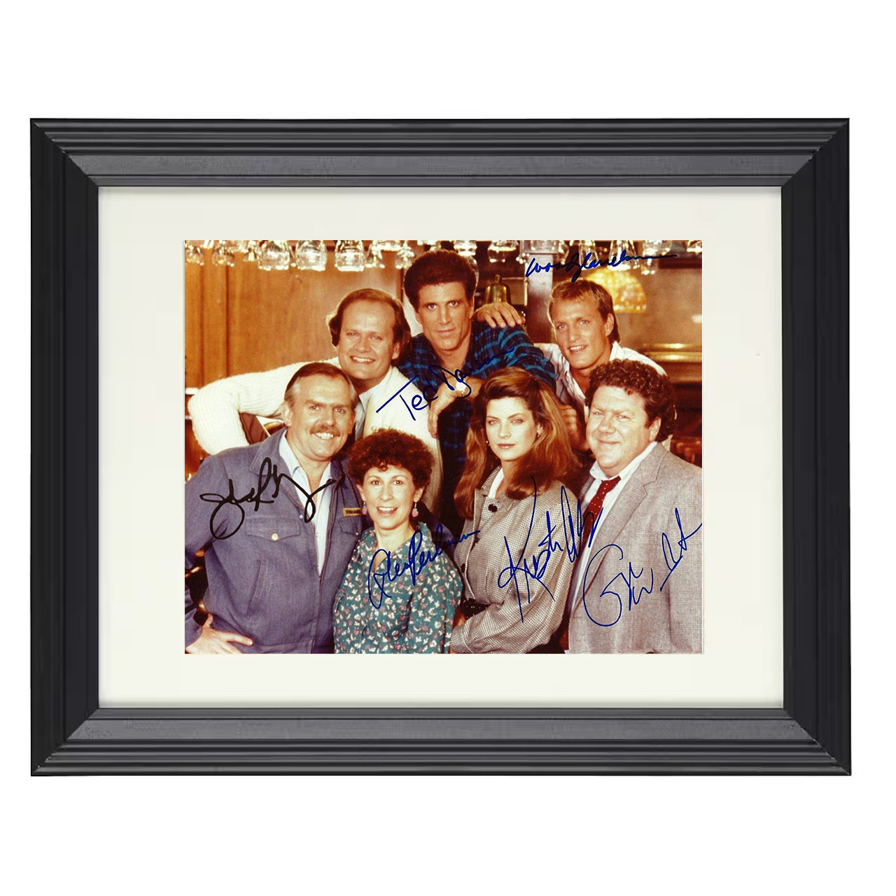 Cheers – Ted Danson (Sam Malone) Cast Bar Scene – 8x10 black beveled framed television wall art