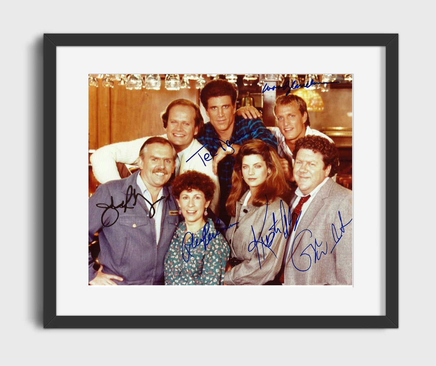 Cheers - Ted Danson (Sam Malone) Ensemble Cast Bar Scene - Vintage Television Wall Art - 16x20 Gallery Frame wall art print - television decor