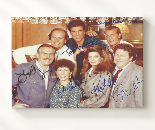 Cheers - Ted Danson (Sam Malone) Ensemble Cast Bar Scene - Canvas television wall art