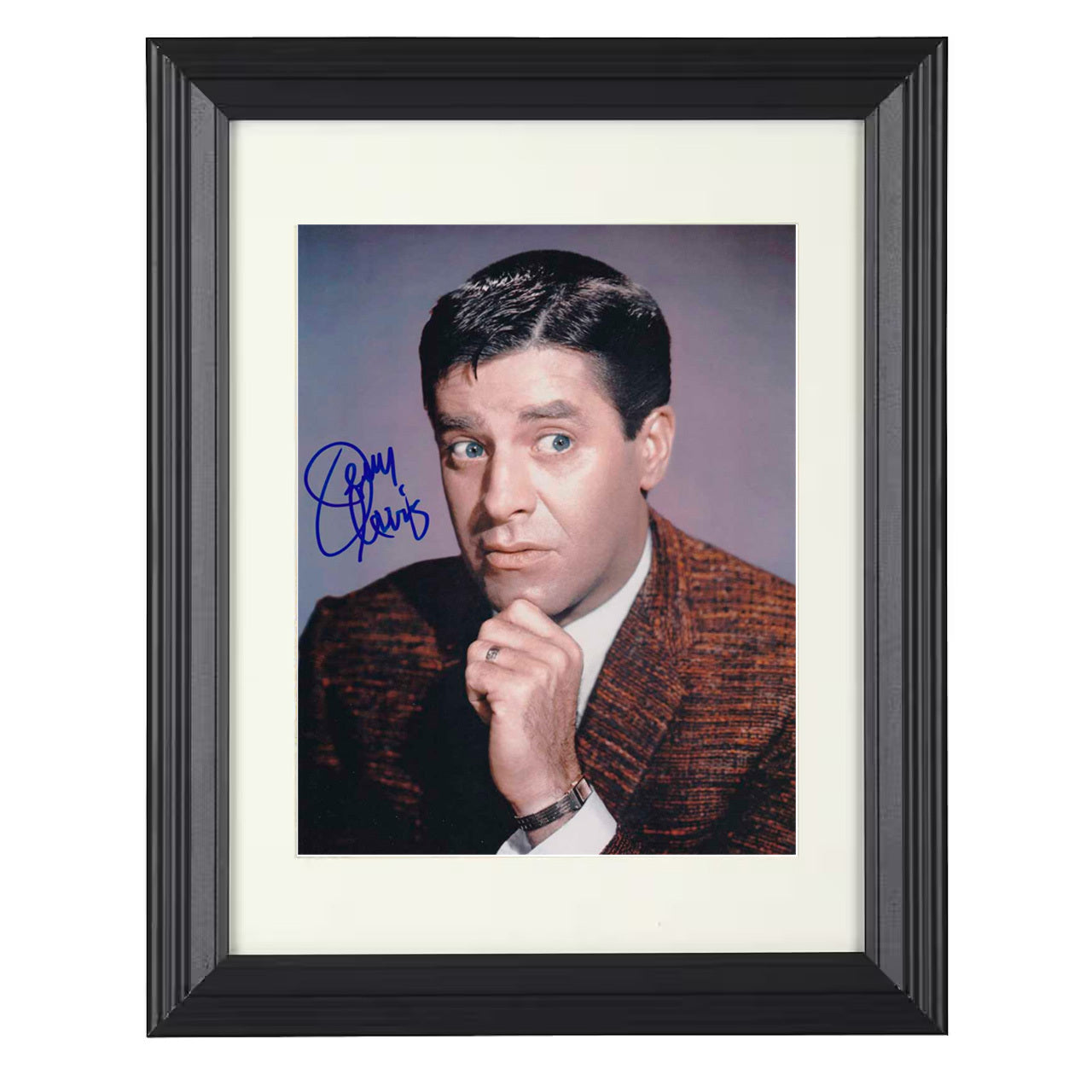Classic Comedy – Jerry Lewis – Brown Jacket Thinking – 8x10 black beveled framed television wall art
