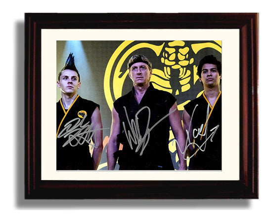Cobra Kai - William Zabka (Johnny Lawrence) and Xolo Mariduena (Miguel Diaz) and Jacob Bertrand (Hawk) Cobra Kai Dojo Scene - Vintage Television Wall Art - 8x10 Beveled Frame wall art print - television decor