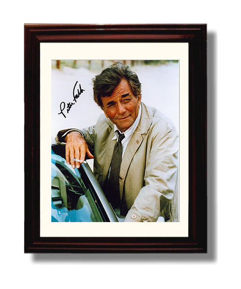 Columbo - Peter Falk - Detective Columbo Trenchcoat Leaning Car - Vintage Television Wall Art - 8x10 Beveled Frame wall art print - television decor