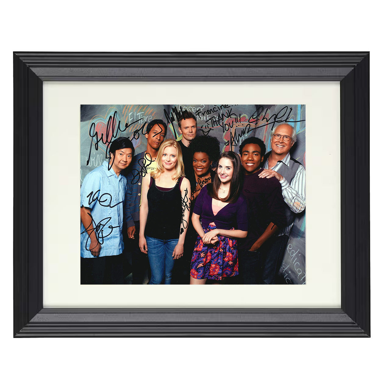 Community – Jeff Winger Ensemble Study Group Classroom – 8x10 black beveled framed television wall art