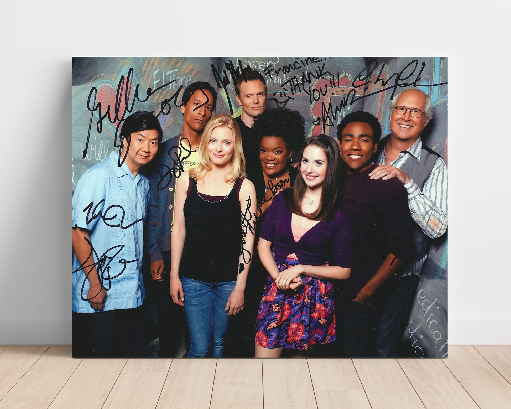 Community - Joel McHale (Jeff Winger) Ensemble Study Group Classroom Chalkboard Scene - Vintage Television Wall Art - 16x20 Unframed Print wall art print - television decor