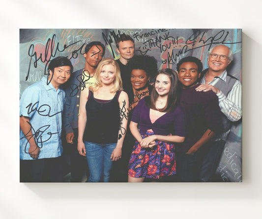 Community - Joel McHale (Jeff Winger) Ensemble Study Group Classroom Chalkboard Scene - Canvas television wall art