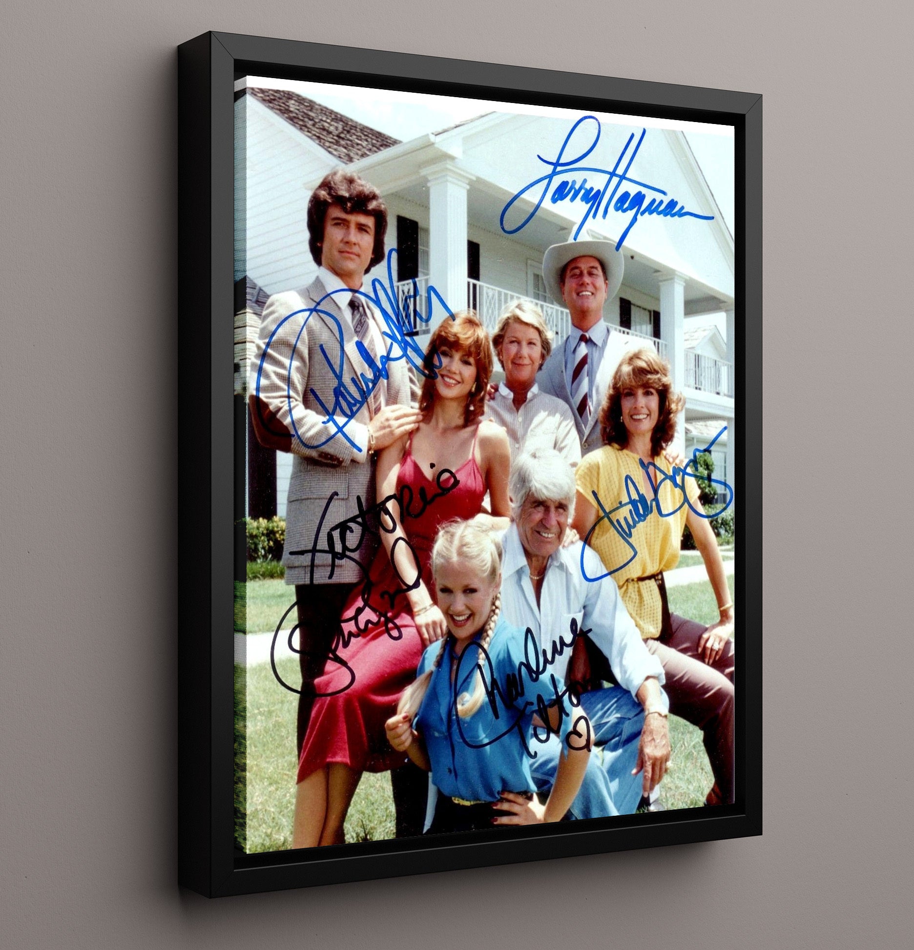 Dallas - Ensemble Southfork Family Oil Dynasty Cast - Vintage Television Wall Art - 16x20 Framed Canvas wall art print - television decor