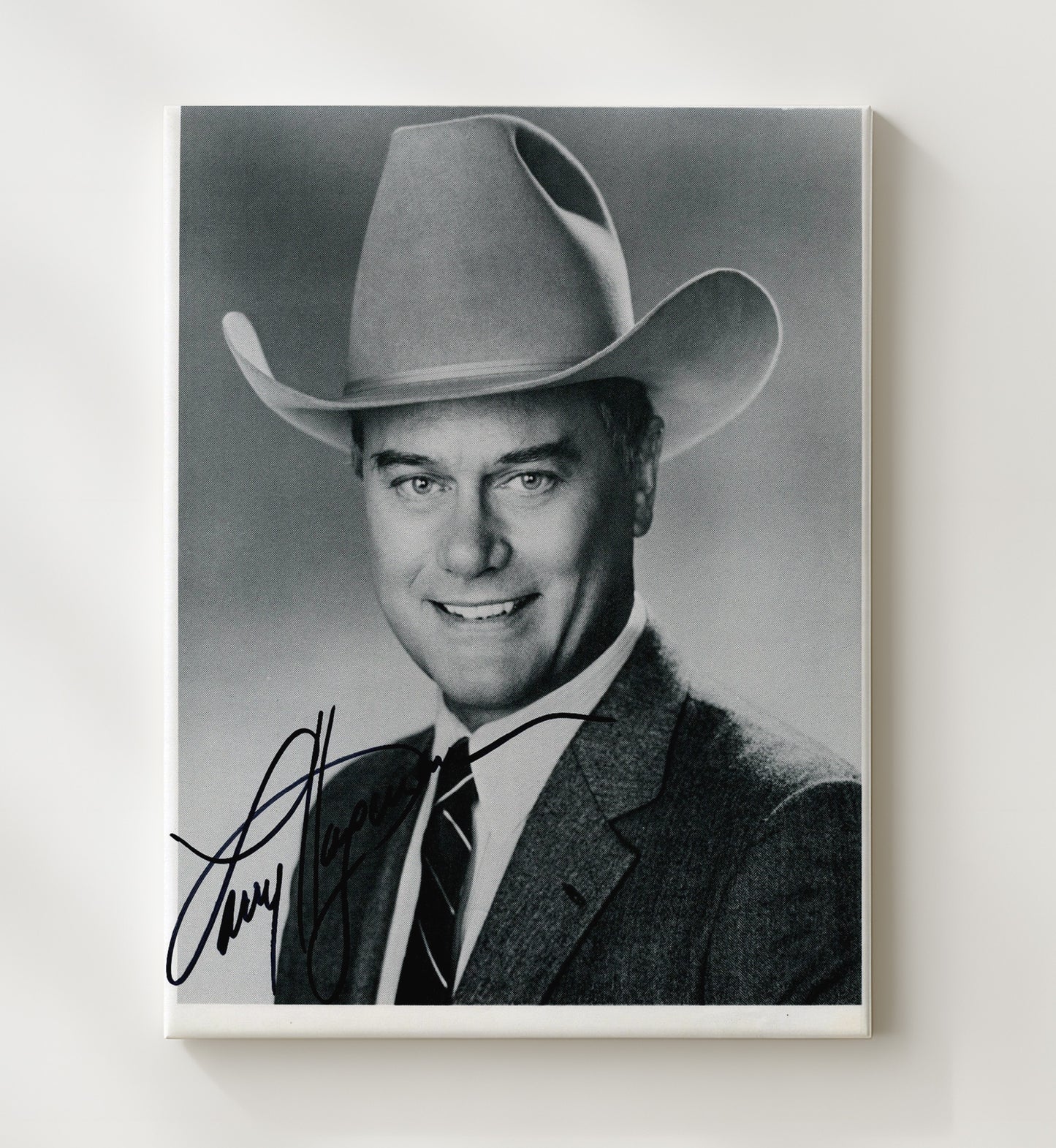 Dallas - Larry Hagman - J.R. Ewing Cowboy Hat Headshot - Vintage Television Wall Art - 20x24 Canvas wall art print - television decor