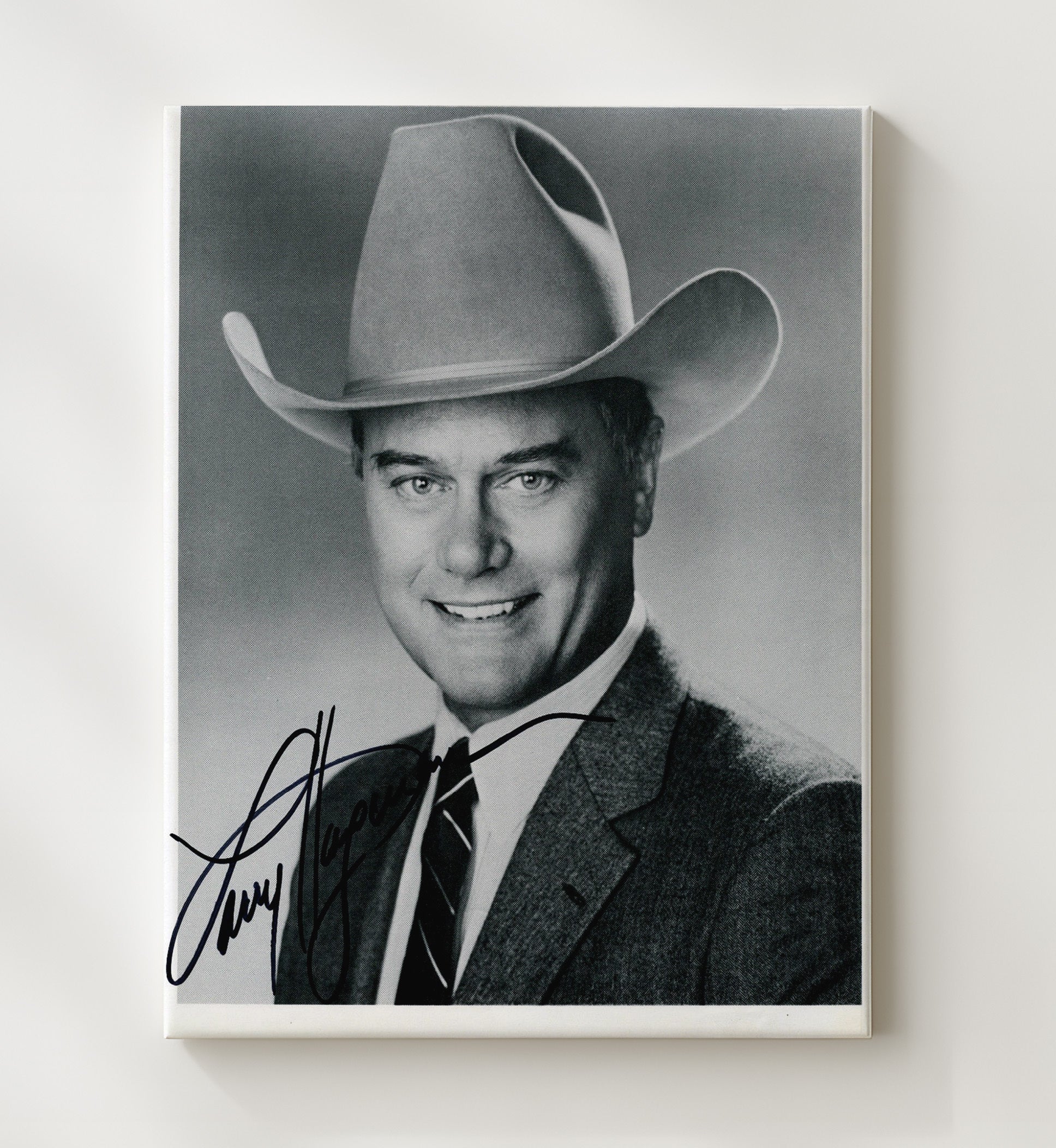 Dallas - Larry Hagman - J.R. Ewing Cowboy Hat Headshot - Vintage Television Wall Art - 20x24 Canvas wall art print - television decor