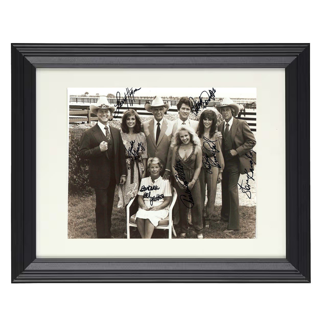 Dallas – J.R. Ewing Cast Southfork Ranch Gathering – 8x10 black beveled framed television wall art