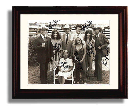Dallas - Larry Hagman (J.R. Ewing) Ensemble Cast Southfork Ranch Gathering - Vintage Television Wall Art - 8x10 Beveled Frame wall art print - television decor