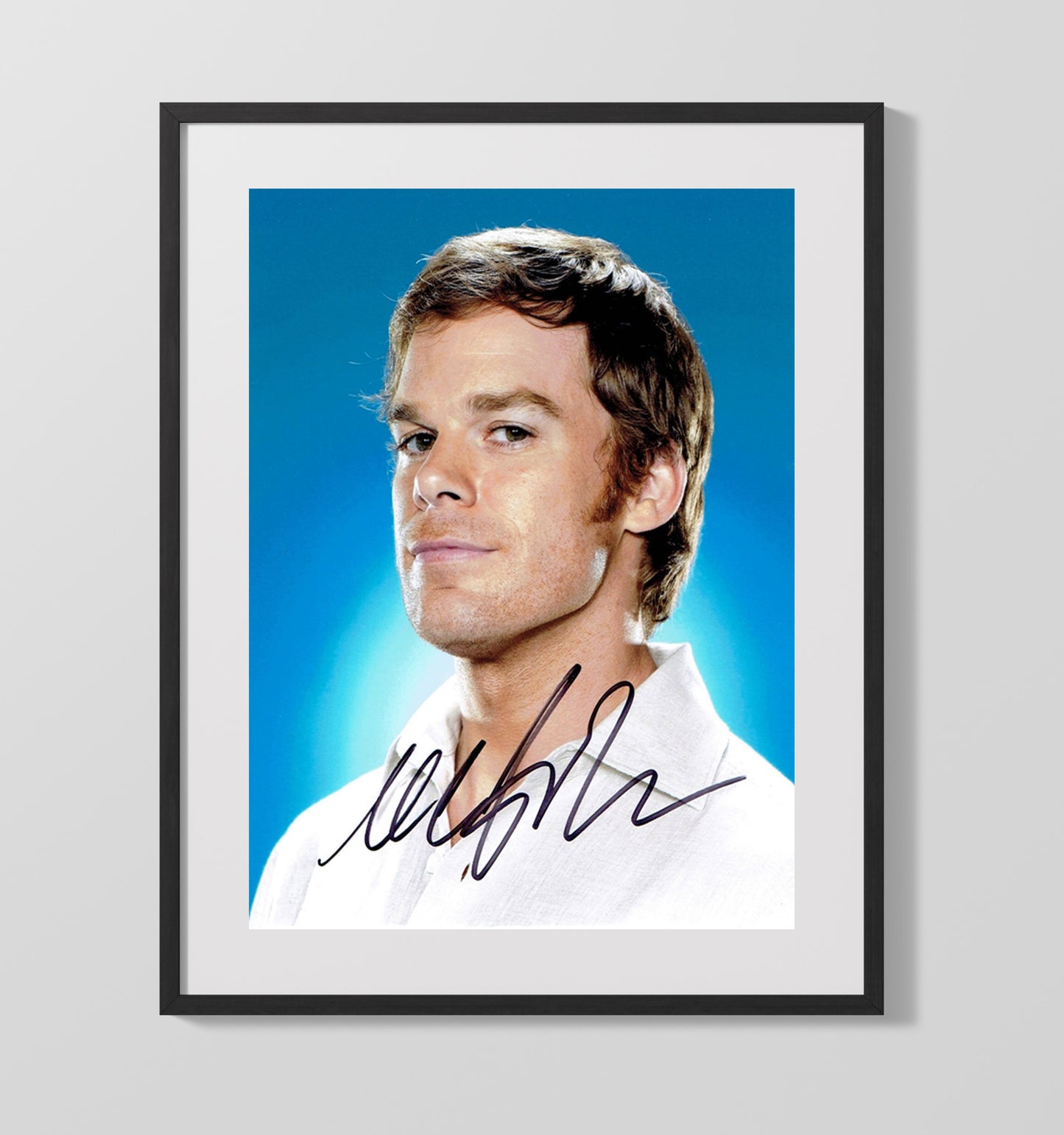Dexter - Michael C Hall - Dexter Morgan Intense Blue Background - Vintage Television Wall Art - 16x20 Gallery Frame wall art print - television decor