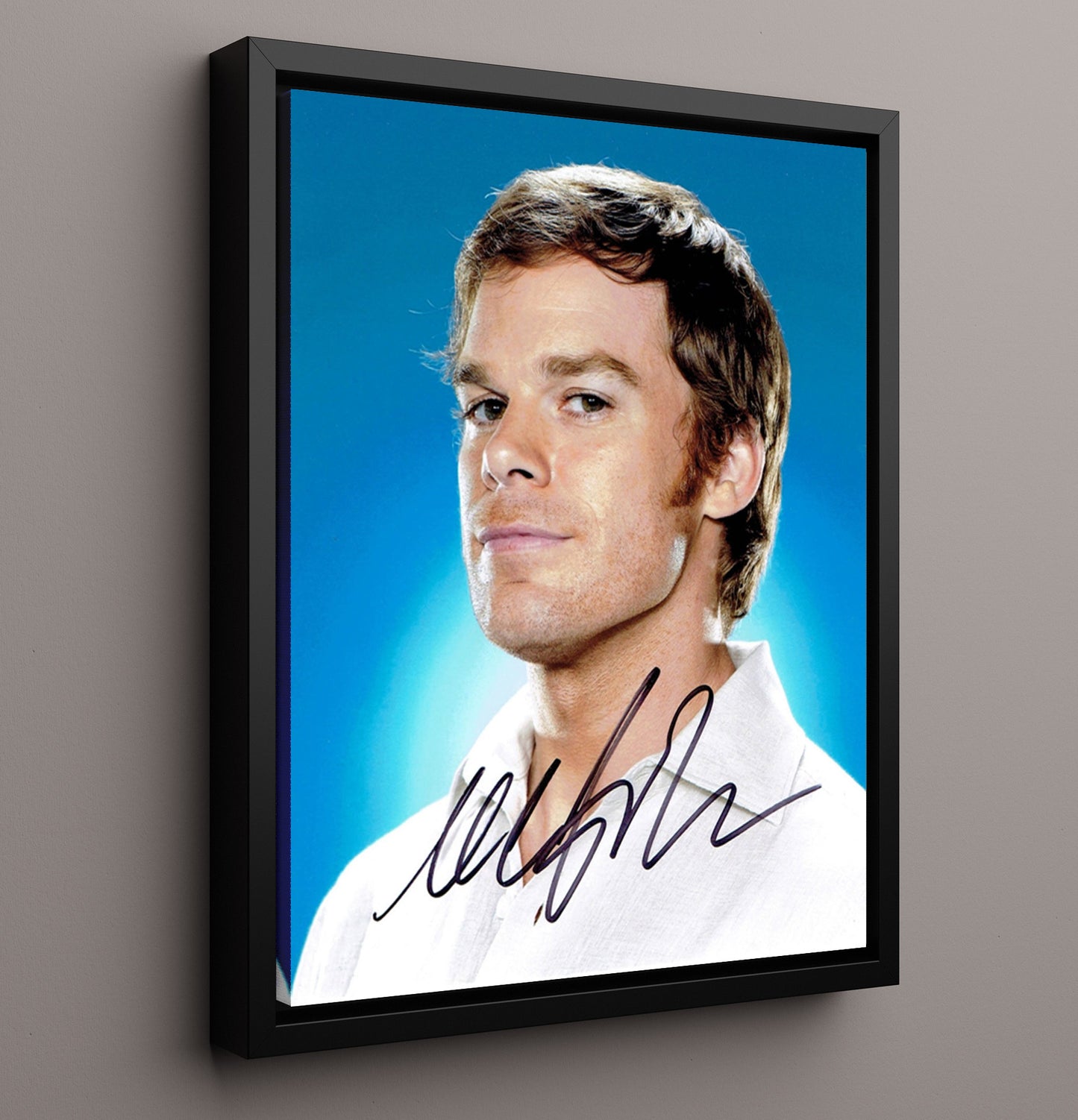 Dexter - Michael C Hall - Dexter Morgan Intense Blue Background - Vintage Television Wall Art - 16x20 Framed Canvas wall art print - television decor