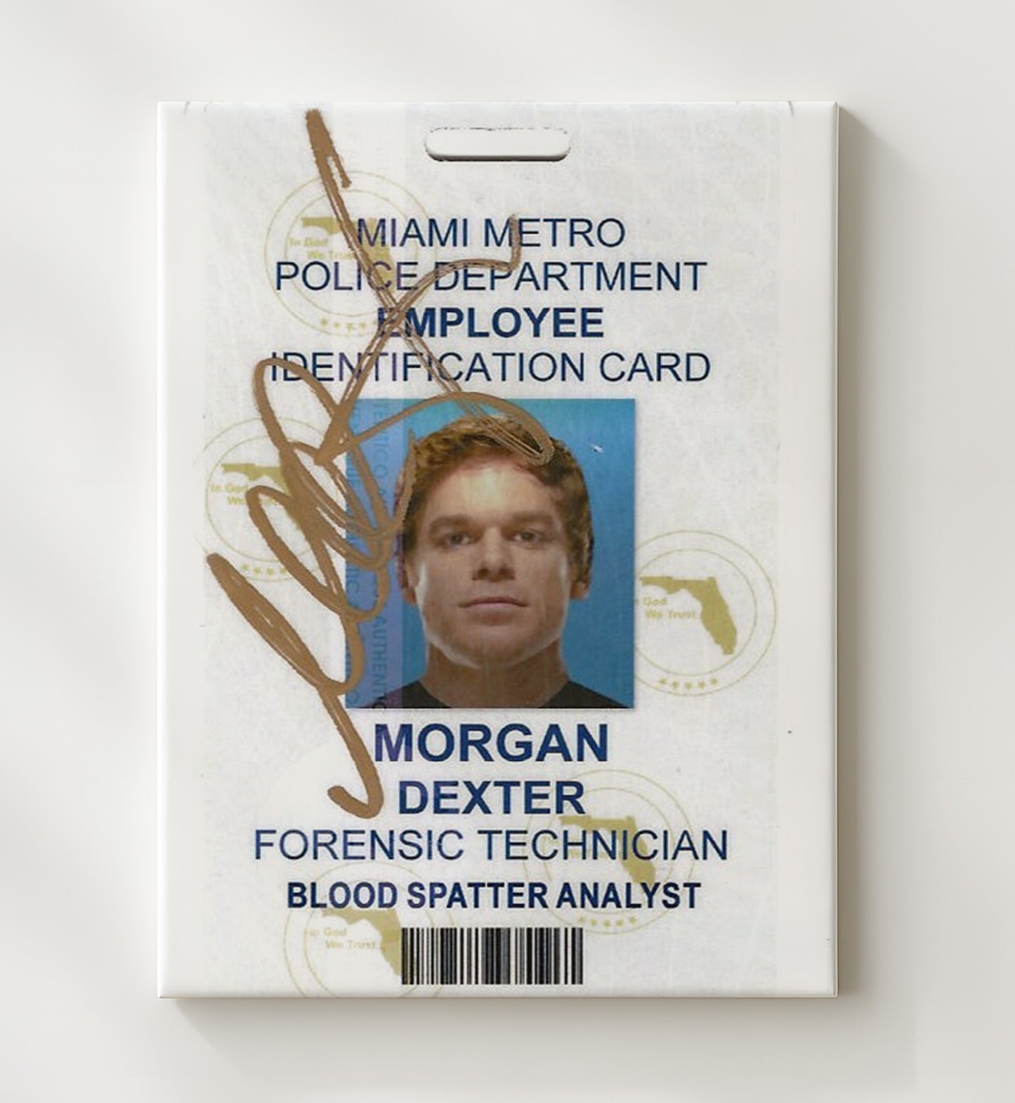 Dexter - Michael C Hall - Miami Metro Police ID Card - Vintage Television Wall Art - 20x24 Canvas wall art print - television decor
