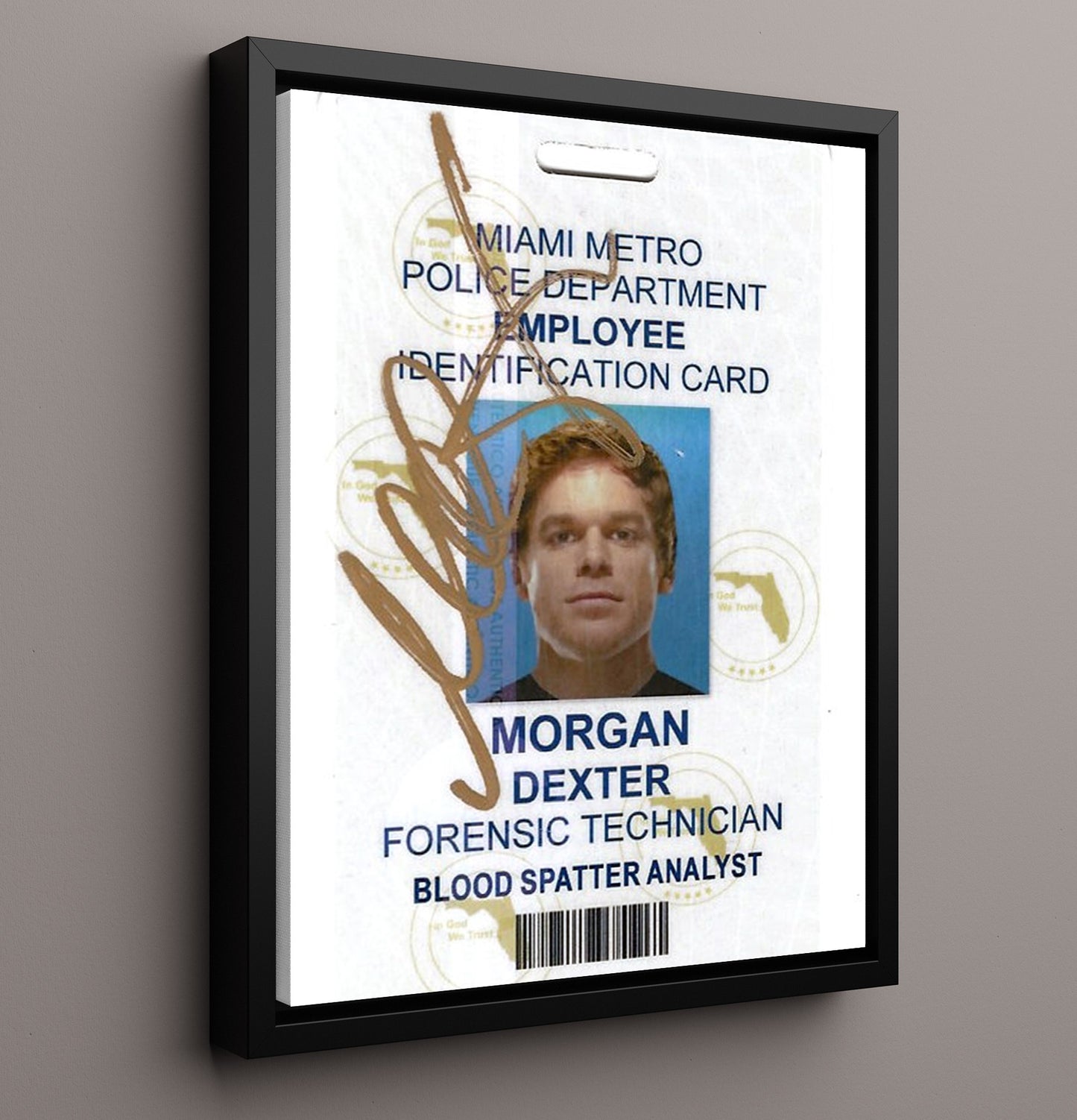 Dexter - Michael C Hall - Miami Metro Police ID Card - Vintage Television Wall Art - 16x20 Framed Canvas wall art print - television decor