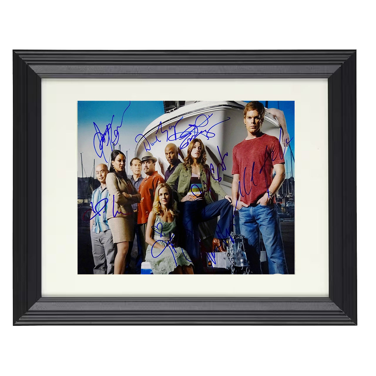 Dexter – Dexter Morgan Ensemble Marina Boat Scene – 8x10 black beveled framed television wall art