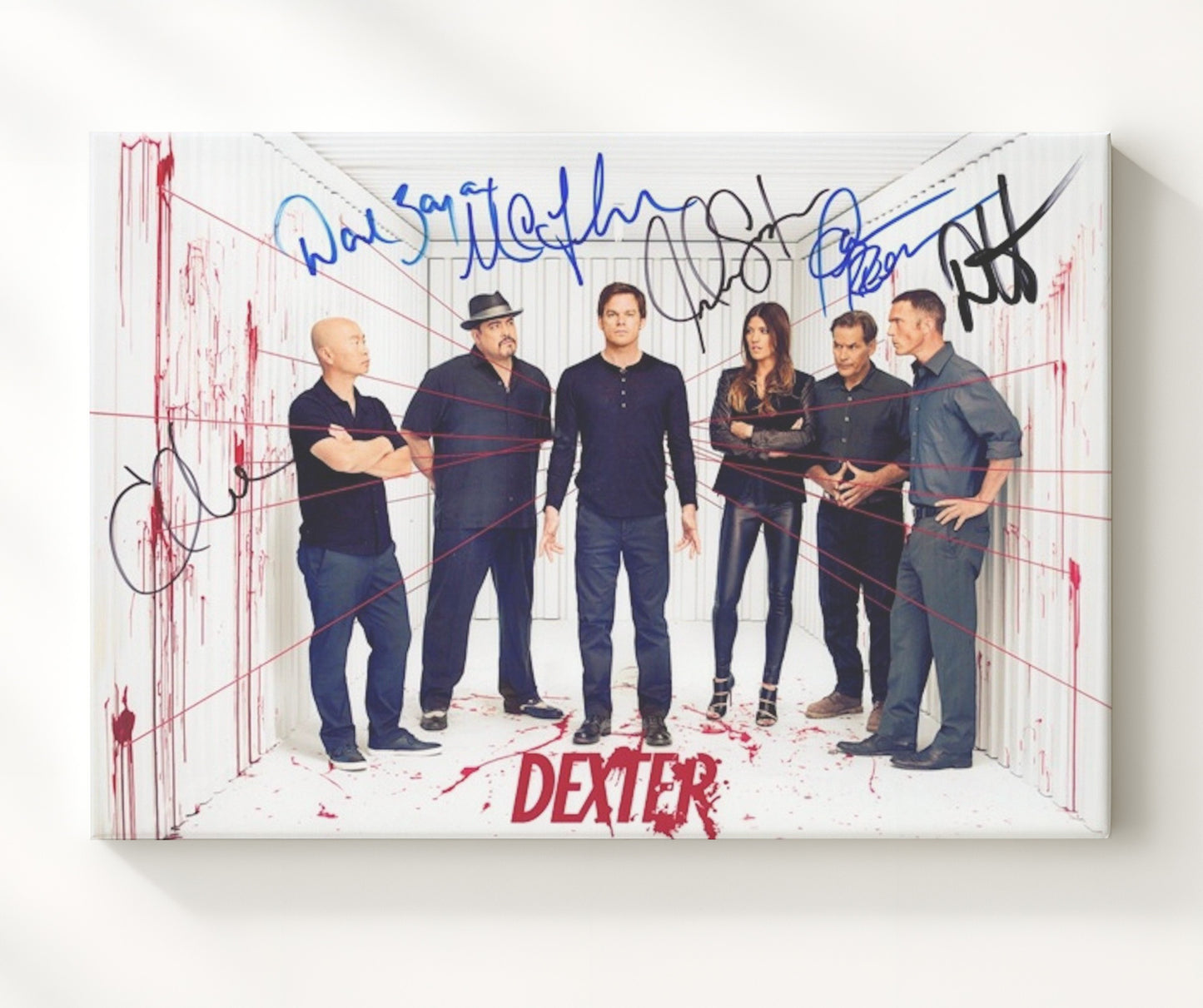 Dexter - Michael C Hall (Dexter Morgan) Ensemble Blood String Investigation Room Scene - Vintage Television Wall Art - 20x24 Canvas wall art print - television decor