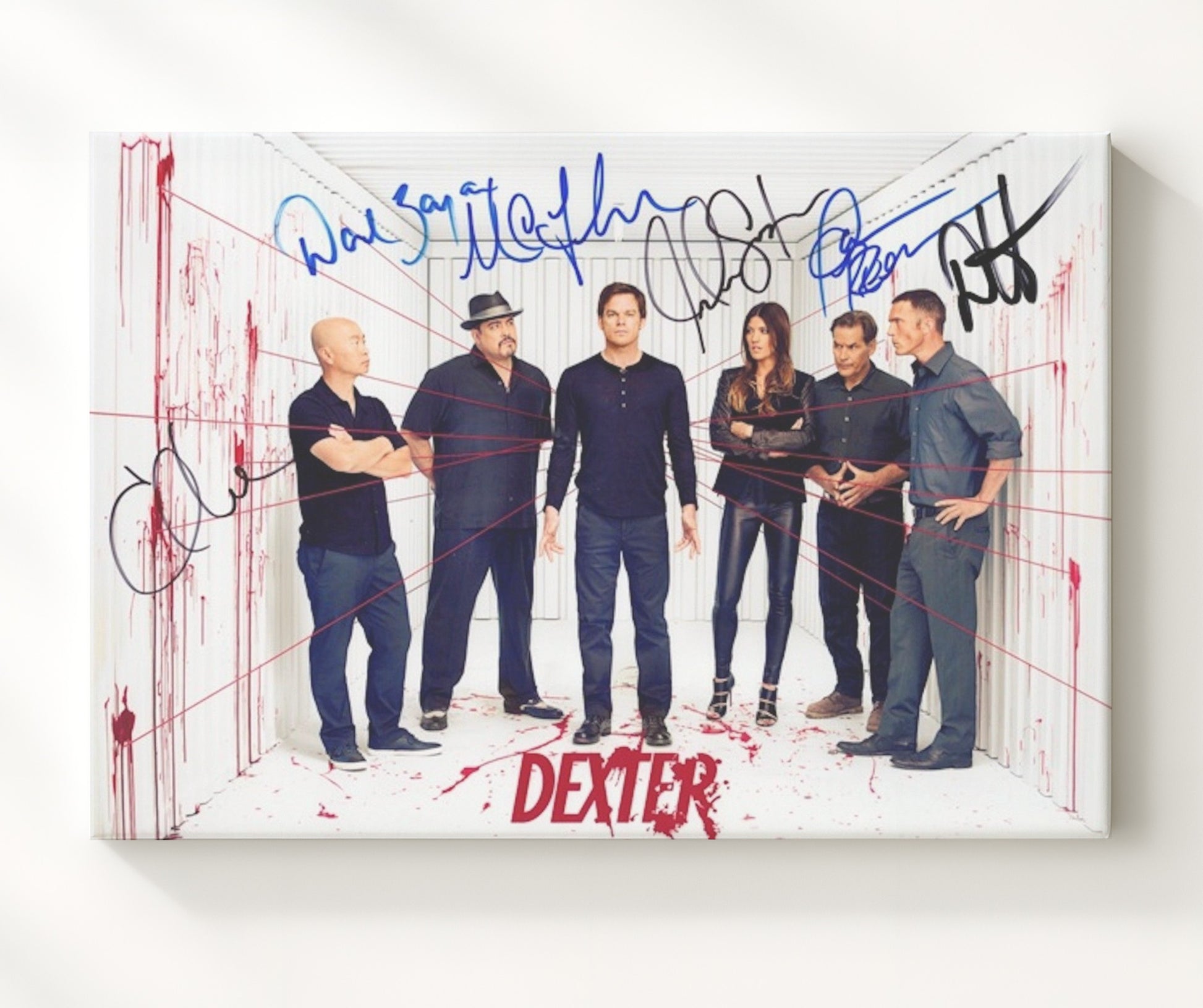 Dexter - Michael C Hall (Dexter Morgan) Ensemble Blood String Investigation Room Scene - Vintage Television Wall Art - 20x24 Canvas wall art print - television decor