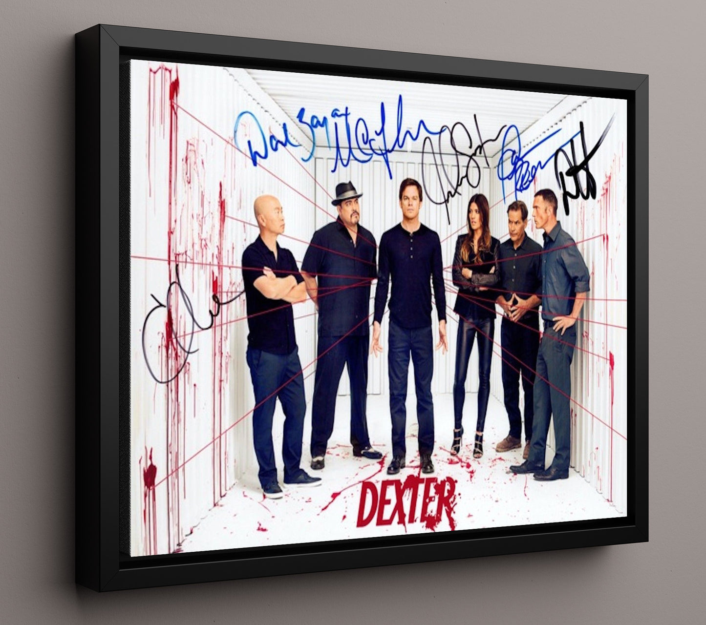 Dexter - Michael C Hall (Dexter Morgan) Ensemble Blood String Investigation Room Scene - Vintage Television Wall Art - 16x20 Framed Canvas wall art print - television decor