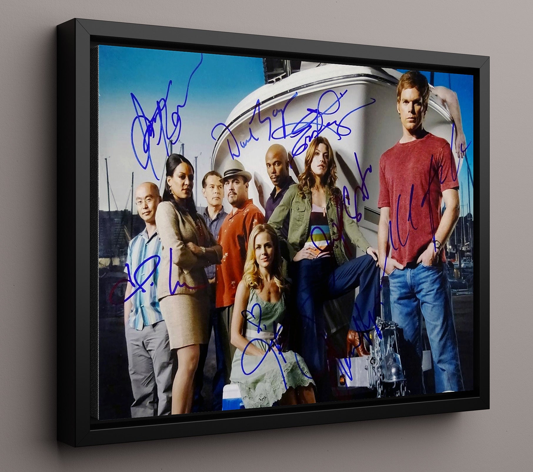 Dexter - Michael C Hall (Dexter Morgan) Ensemble Marina Boat Scene - Vintage Television Wall Art - 16x20 Framed Canvas wall art print - television decor