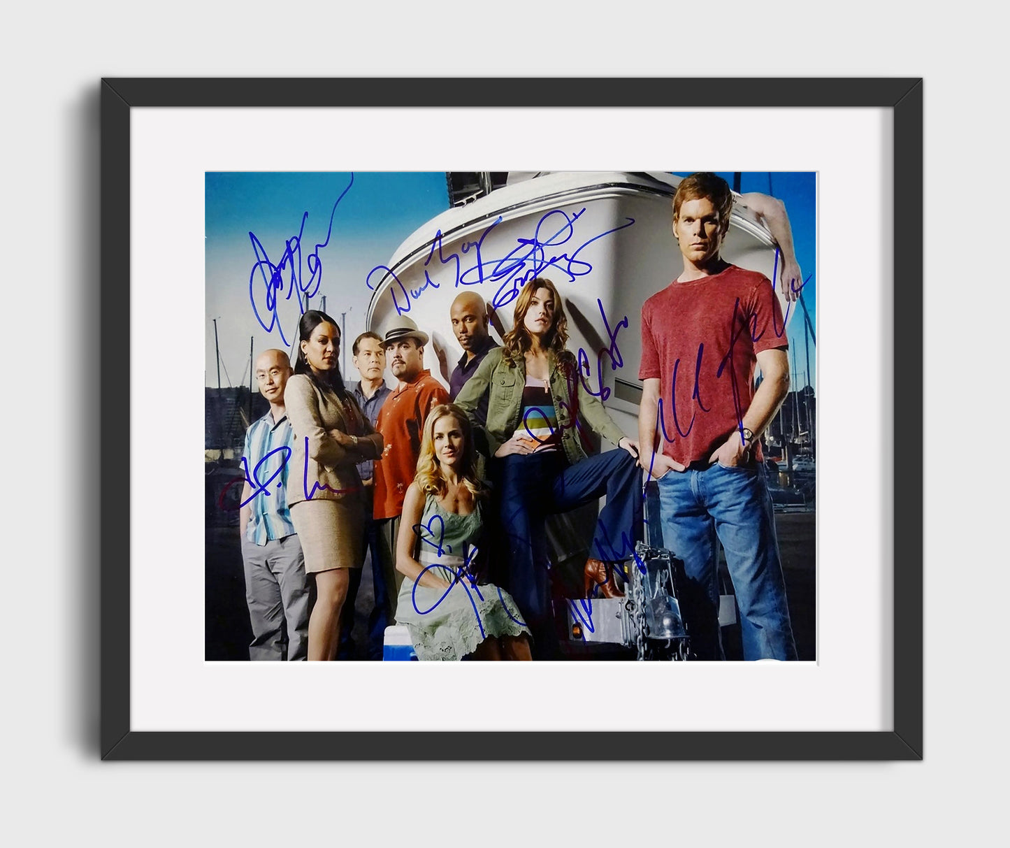 Dexter - Michael C Hall (Dexter Morgan) Ensemble Marina Boat Scene - Vintage Television Wall Art - 16x20 Gallery Frame wall art print - television decor