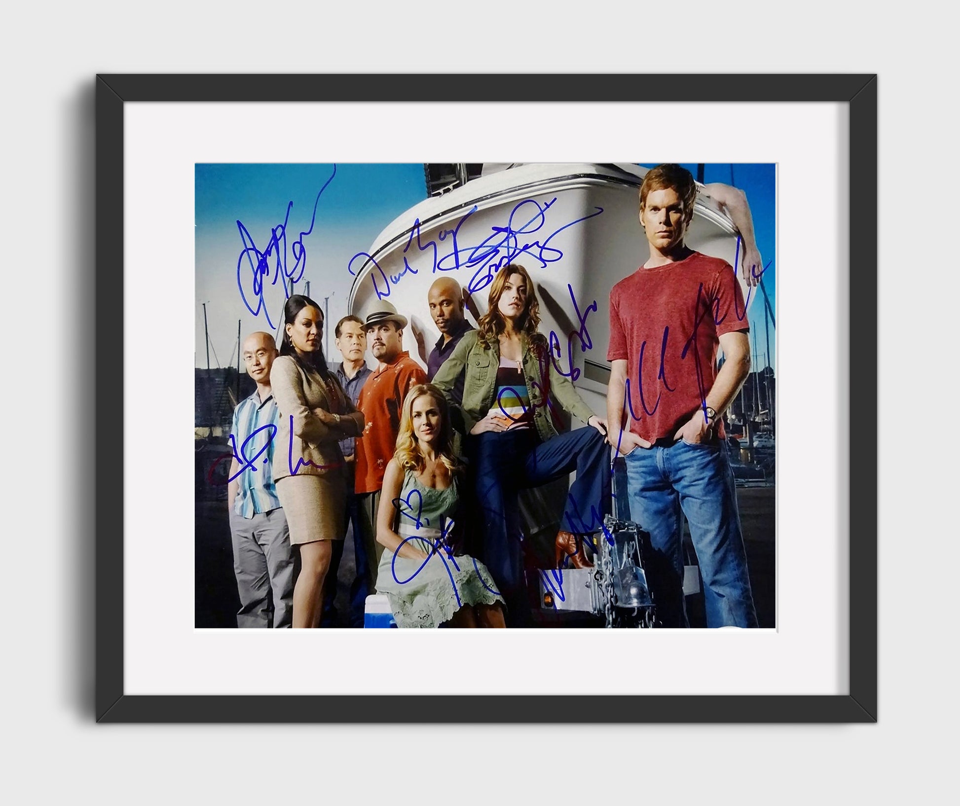 Dexter - Michael C Hall (Dexter Morgan) Ensemble Marina Boat Scene - Vintage Television Wall Art - 16x20 Gallery Frame wall art print - television decor
