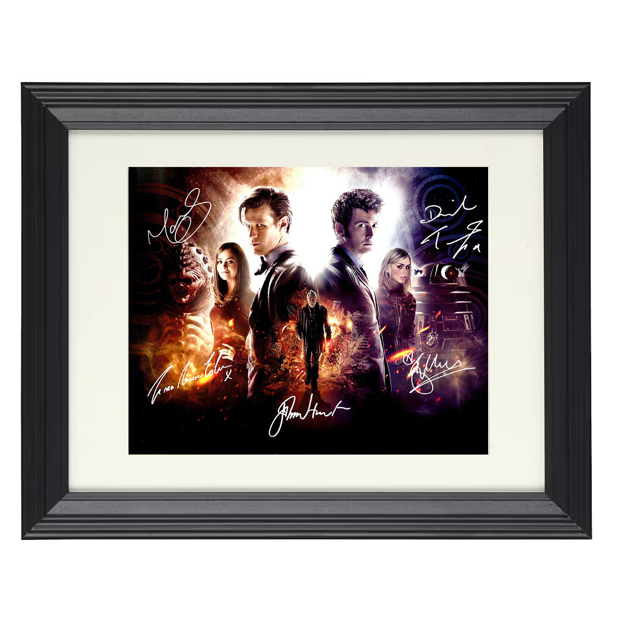 Doctor Who – The Doctor Ensemble Doctors and Companions – 8x10 black beveled framed television wall art