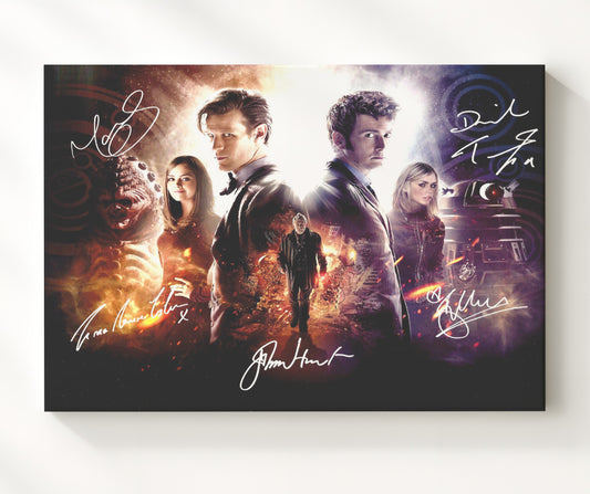 Doctor Who - Matt Smith (The Doctor) Ensemble Doctors and Companions Collage Scene - Canvas television wall art