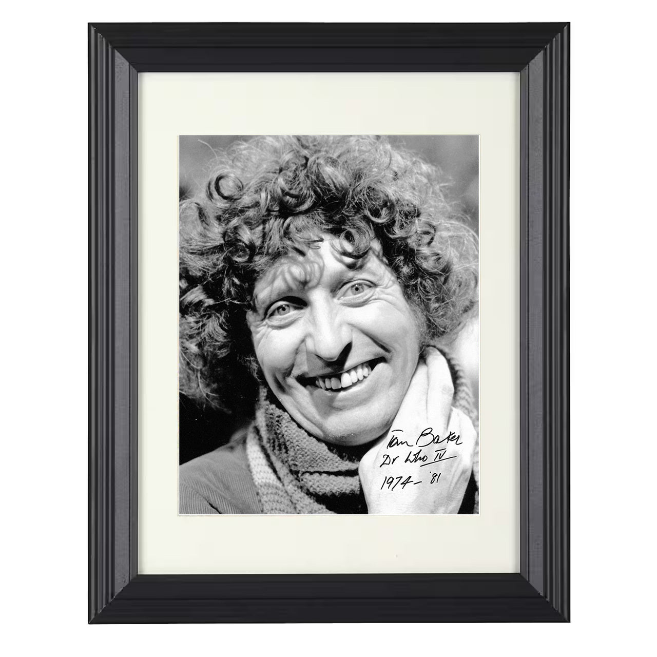 Doctor Who – Fourth Doctor Classic Curly Hair Scarf Image – 8x10 black beveled framed television wall art