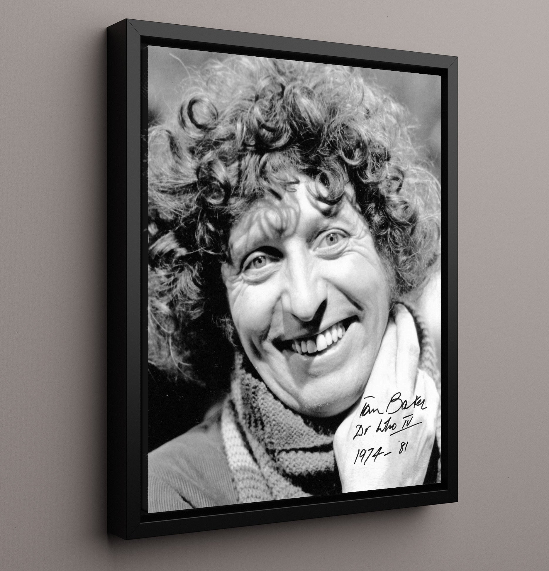 Doctor Who - Tom Baker (Fourth Doctor) Classic Curly Hair Scarf - Vintage Television Wall Art - 16x20 Framed Canvas wall art print - television decor