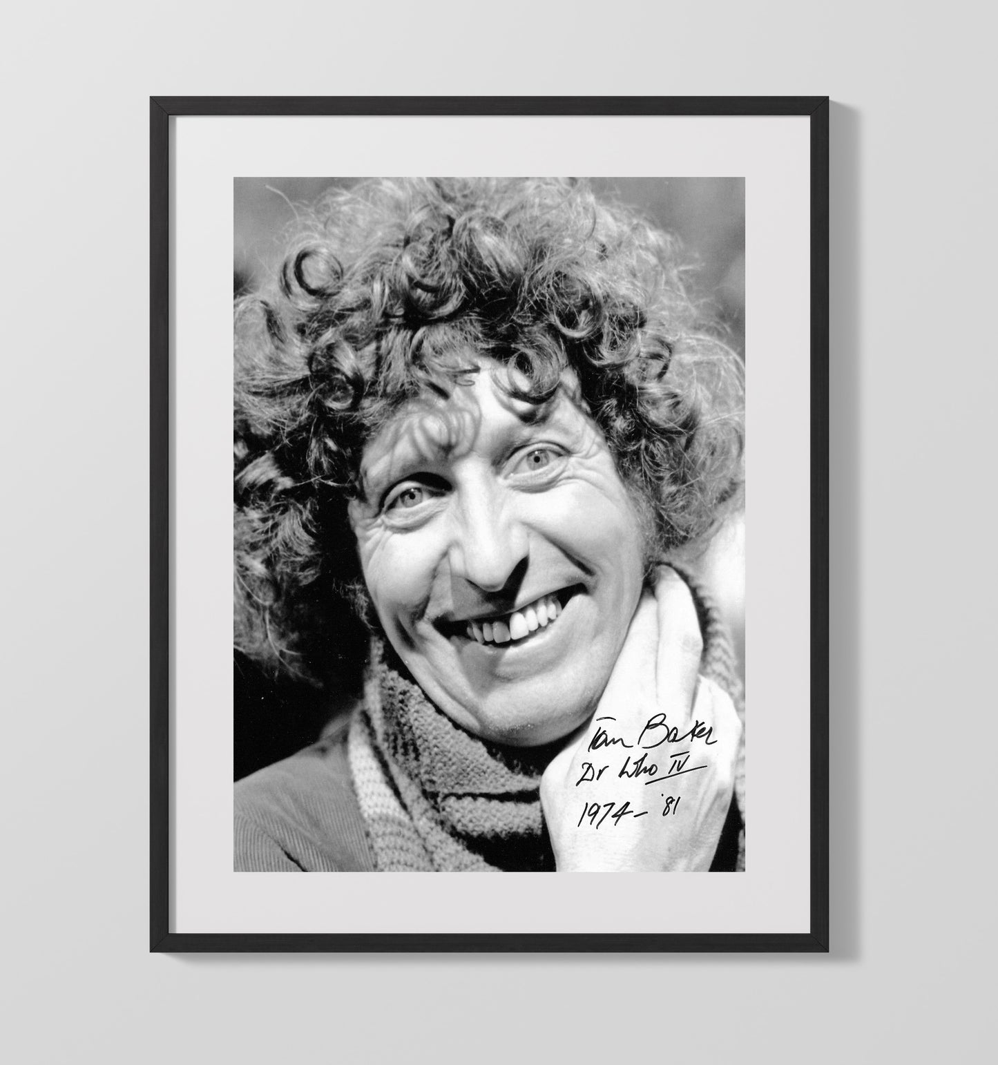 Doctor Who - Tom Baker (Fourth Doctor) Classic Curly Hair Scarf - Vintage Television Wall Art - 16x20 Gallery Frame wall art print - television decor