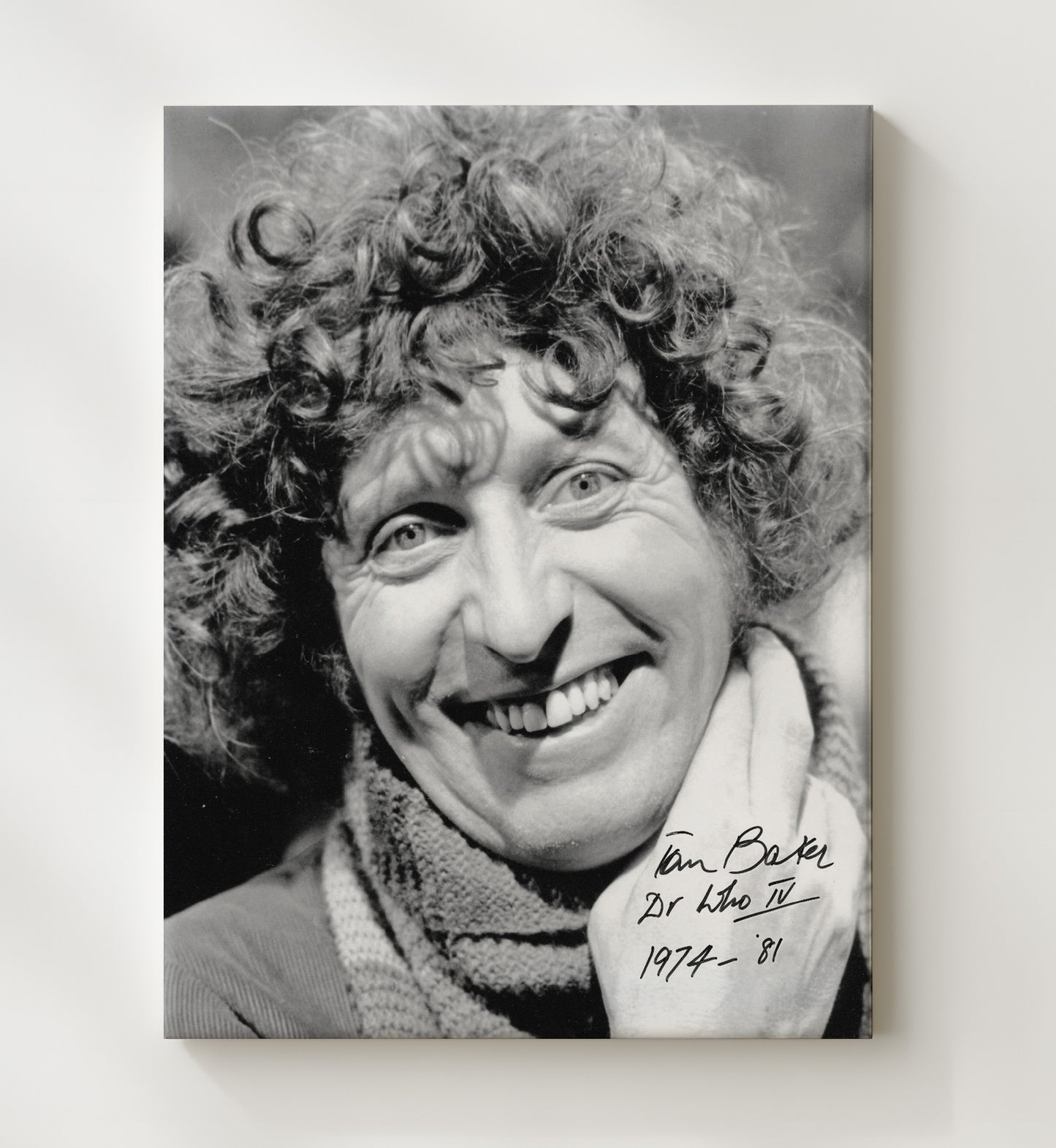 Doctor Who - Tom Baker (Fourth Doctor) Classic Curly Hair Scarf - Vintage Television Wall Art - 20x24 Canvas wall art print - television decor