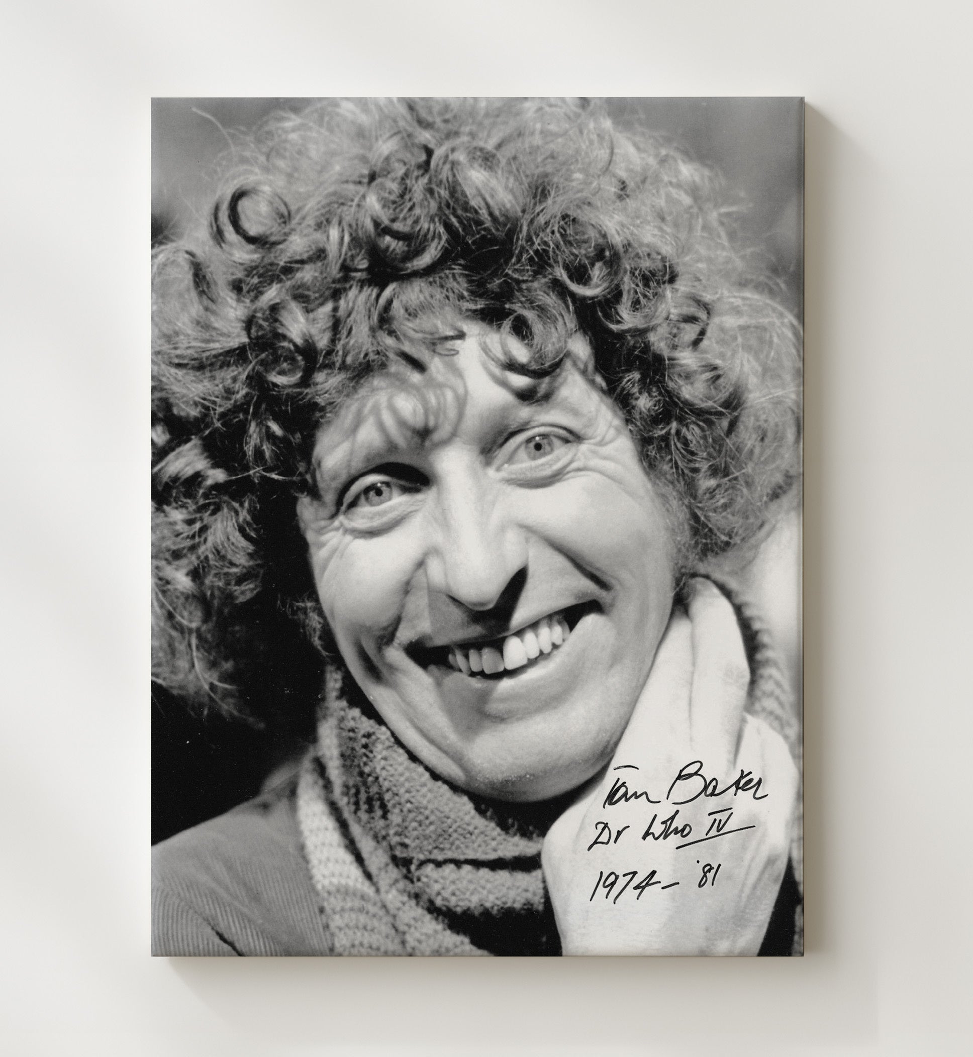 Doctor Who - Tom Baker (Fourth Doctor) Classic Curly Hair Scarf - Vintage Television Wall Art - 20x24 Canvas wall art print - television decor